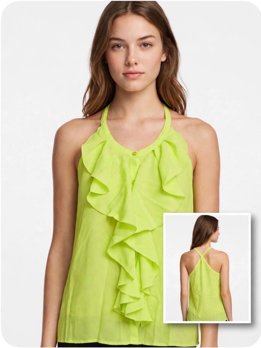 Eight Sixty Anthropologie Lime Green Ruffle Halter Tank Top M